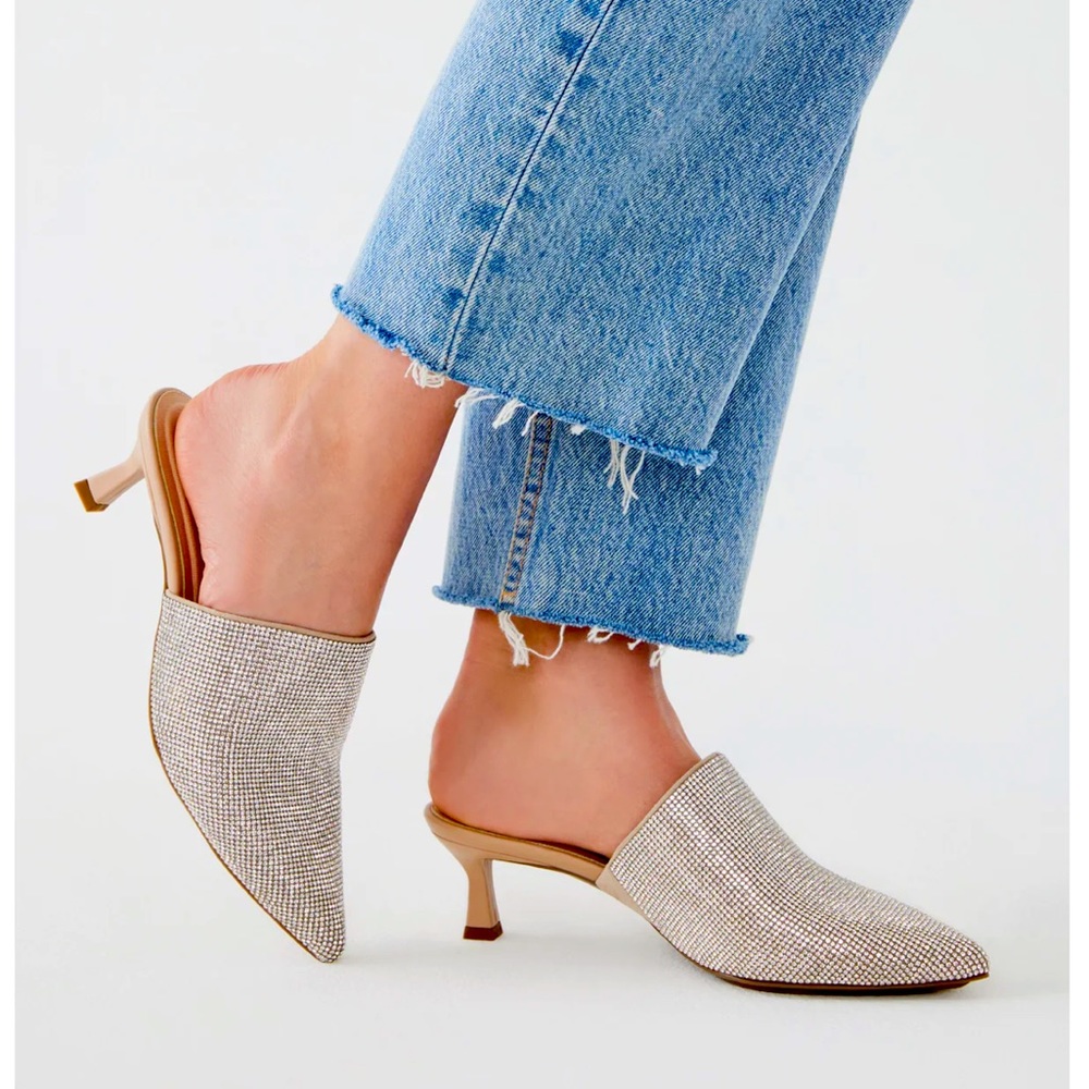 Crystal kitten mule heel